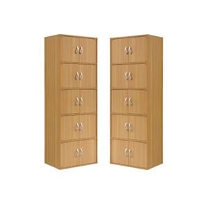 home square 5 shelf 10 door wood bookcase set in beige (set of 2)