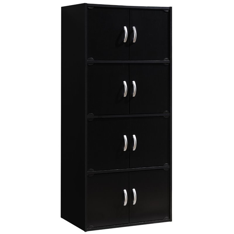 Home Square 4 Shelf 8 Door Wooden Bookcase Cabinet Set in Black (Set of 2)