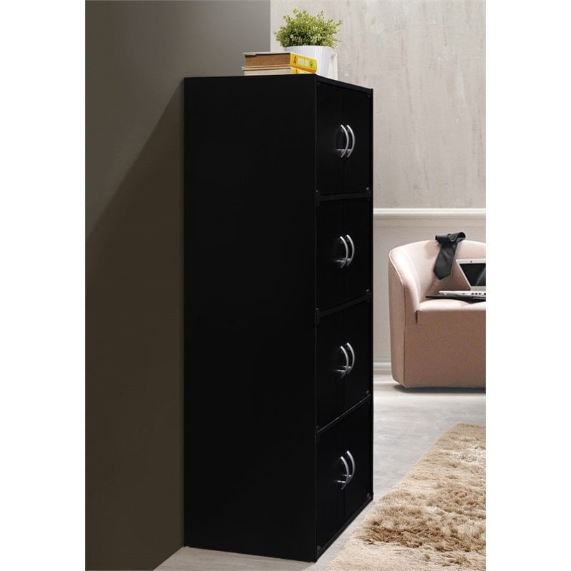 Home Square 4 Shelf 8 Door Wooden Bookcase Cabinet Set in Black (Set of 2)