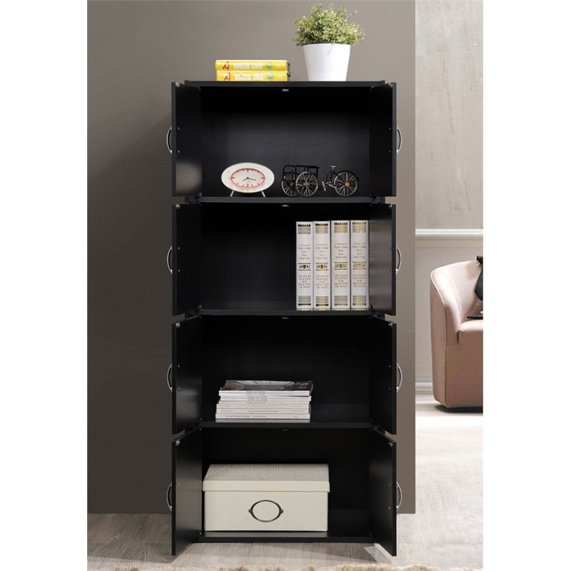 Home Square 4 Shelf 8 Door Wooden Bookcase Cabinet Set in Black (Set of 2)