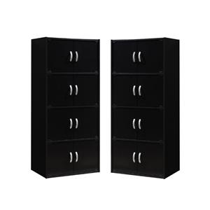 home square 4 shelf 8 door wooden bookcase cabinet set in black (set of 2)