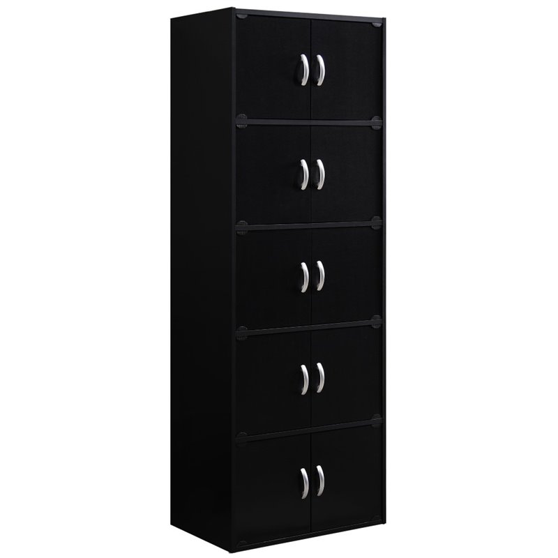 Home Square 5 Shelf 10 Door Wood Bookcase Set in Black (Set of 2)