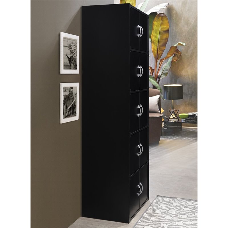 Home Square 5 Shelf 10 Door Wood Bookcase Set in Black (Set of 2)