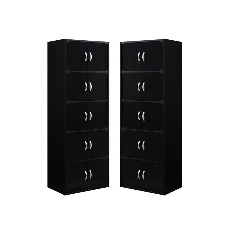 Home Square 5 Shelf 10 Door Wood Bookcase Set in Black (Set of 2)