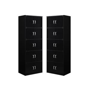 home square 5 shelf 10 door wood bookcase set in black (set of 2)