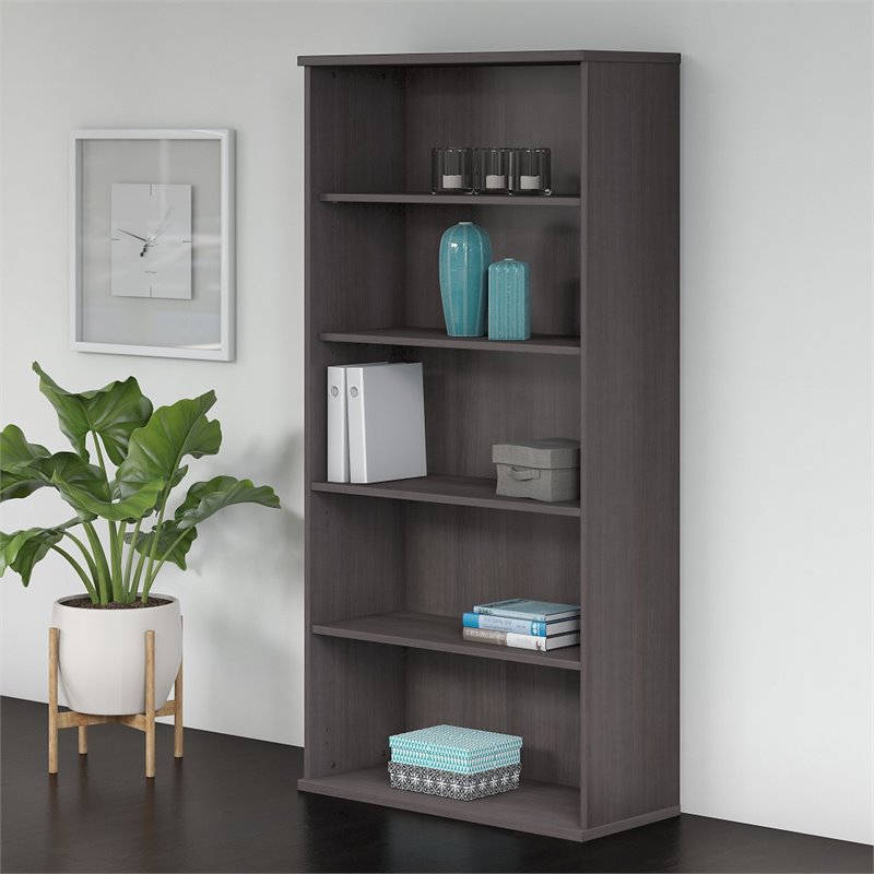 Home Square 5 Shelf Engineered Wood Bookcase Set in Storm Gray (Set of 2)