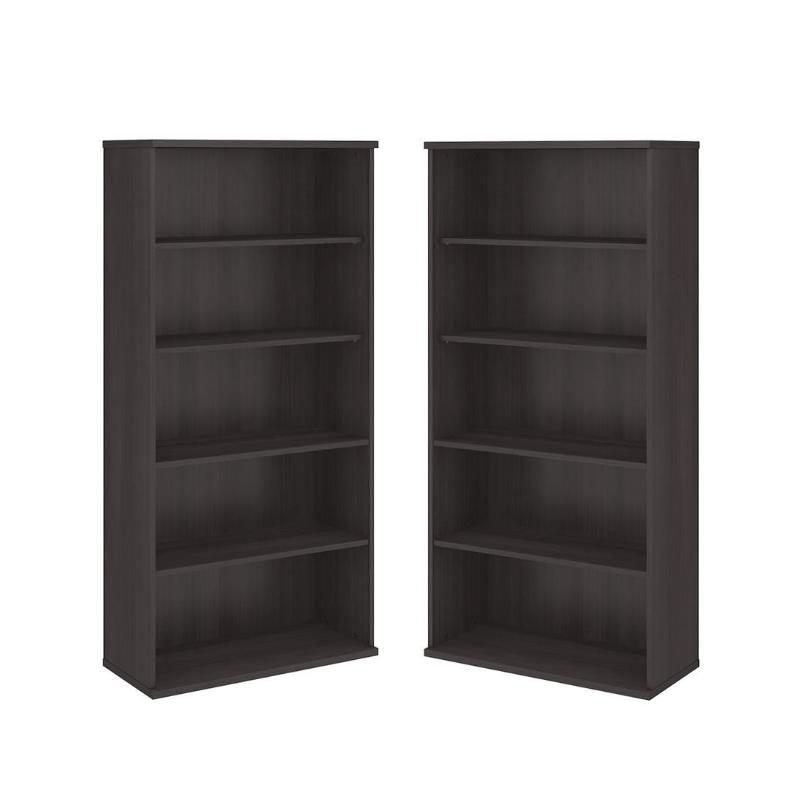 Home Square 5 Shelf Engineered Wood Bookcase Set in Storm Gray (Set of 2)