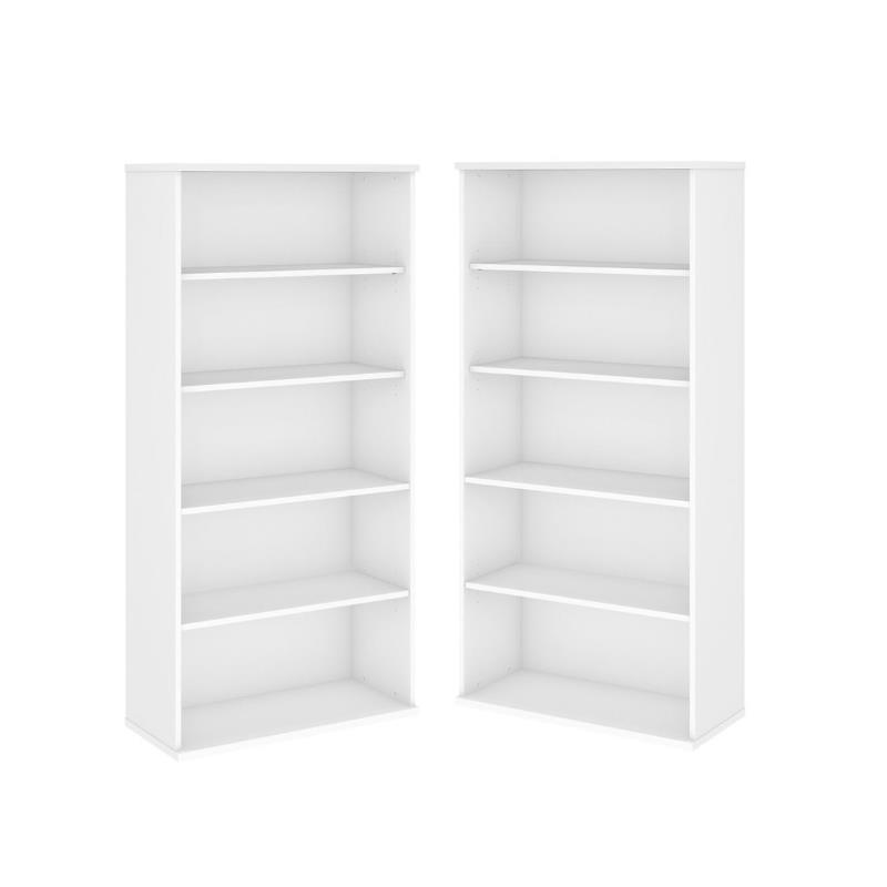 Home Square 5 Shelf Engineered Wood Bookcase Set in White (Set of 2)