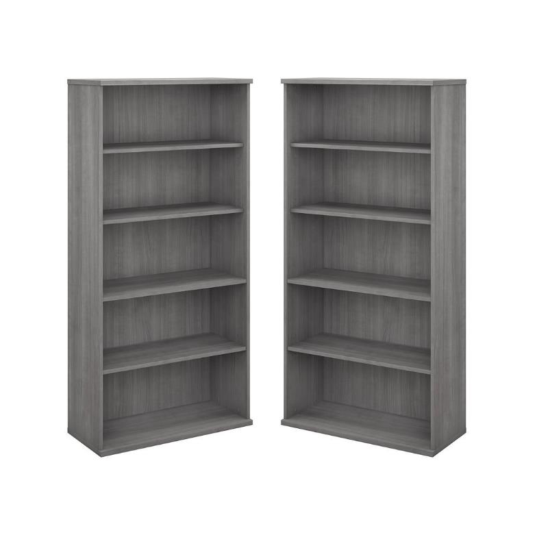 Home Square 5 Shelf Engineered Wood Bookcase Set in Platinum Gray (Set of 2)
