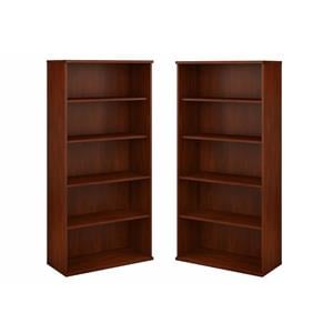 Home Square 5 Shelf Engineered Wood Bookcase Set in Hansen Cherry (Set of 2)