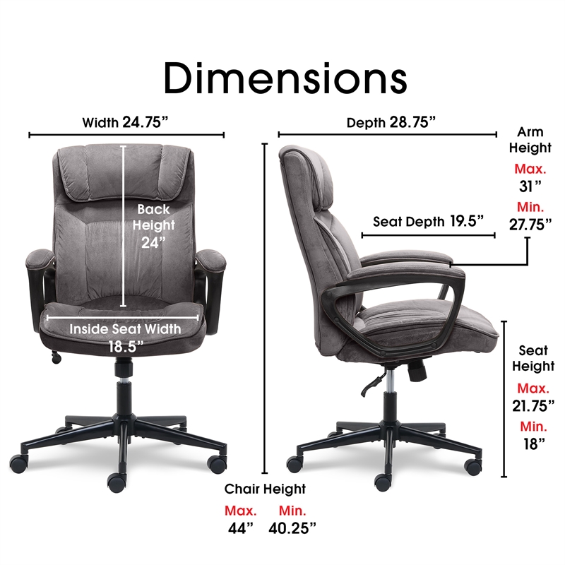Home Square 2 Piece Velvet Seat Executive Office Chair Set in Gray