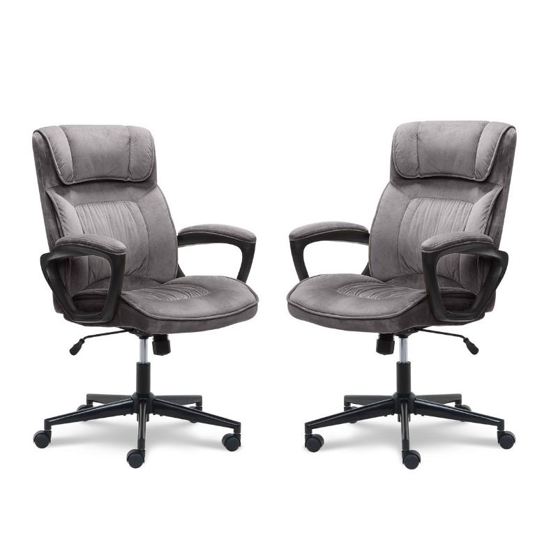 Home Square 2 Piece Velvet Seat Executive Office Chair Set in Gray
