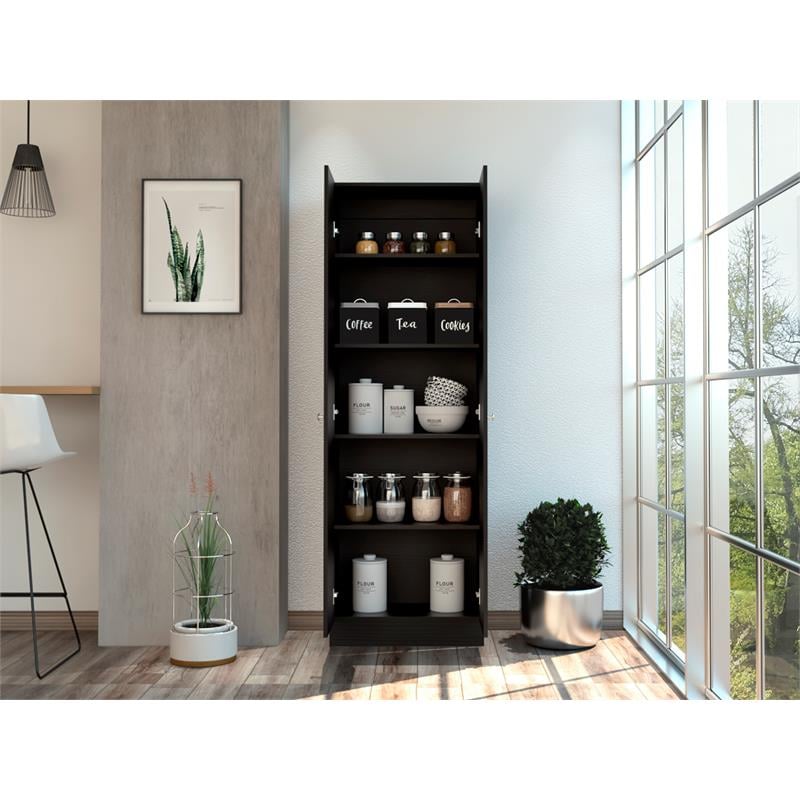 Home Square 2 Piece Wood Multi Storage Two-Door Pantry Cabinet Set in Black
