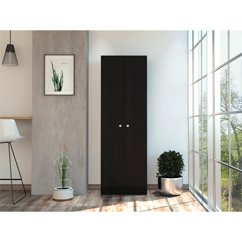 Home Square 2 Piece Wood Multi Storage Two-Door Pantry Cabinet Set in Black