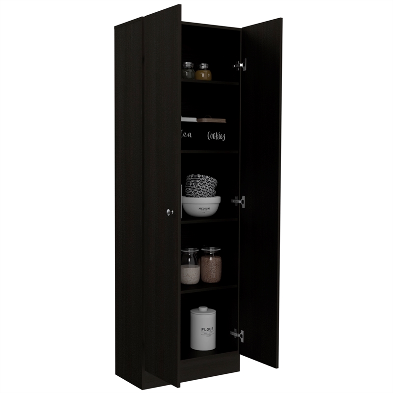 Home Square 2 Piece Wood Multi Storage Two-Door Pantry Cabinet Set in Black