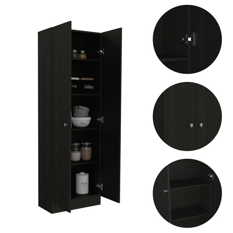 Home Square 2 Piece Wood Multi Storage Two-Door Pantry Cabinet Set in Black