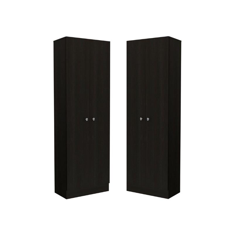 Home Square 2 Piece Wood Multi Storage Two-Door Pantry Cabinet Set in Black