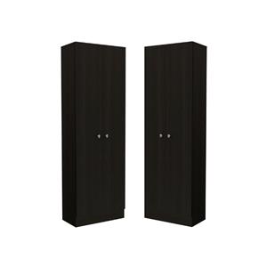 home square 2 piece wood multi storage two-door pantry cabinet set in black