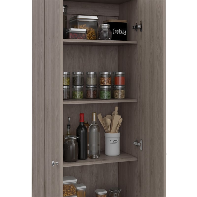 Home Square 2 Piece Wood Multi Storage Two-Door Pantry Cabinet Set in Light Gray