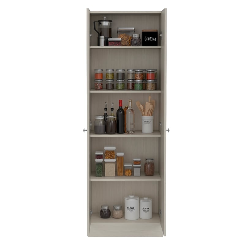 Home Square 2 Piece Wood Multi Storage Two-Door Pantry Cabinet Set in Off White