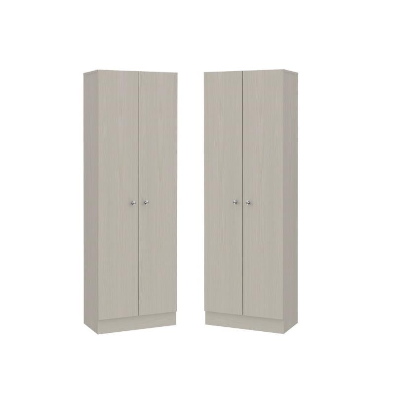 Home Square 2 Piece Wood Multi Storage Two-Door Pantry Cabinet Set in Off White