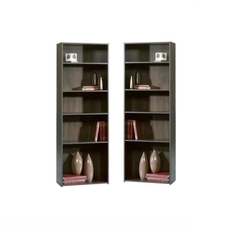 Home Square 5-Shelf Engineered Wood Bookcase Set in Cinnamon Cherry (Set of 2)