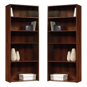 Home Square 5-Shelf Engineered Wood Bookcase Set in Brook Cherry (Set of 2)