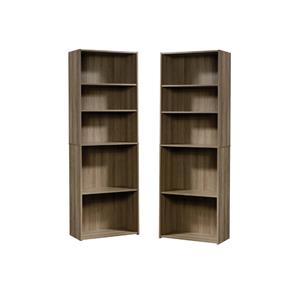 home square 5-shelf engineered wood bookcase set in summer oak (set of 2)