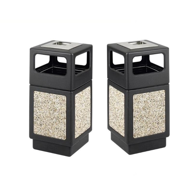 Home Square 2 Piece Outdoor Panel Side Opening Trash Can Set in Black
