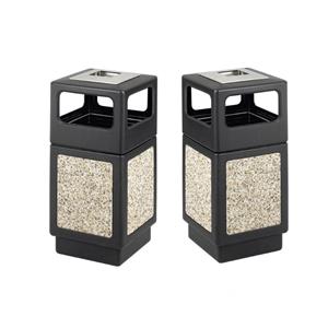 Home Square 2 Piece Outdoor Panel Side Opening Trash Can Set in Black