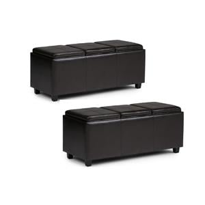 Home Square 2 Piece Faux Leather Storage Bench Set in Tanners Brown