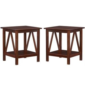 Home Square 2 Piece Wood End Table Set in Brown