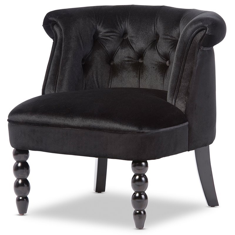 Home Square 2 Piece Solid Wood and Velvet Upholstered Accent Chair Set in Black