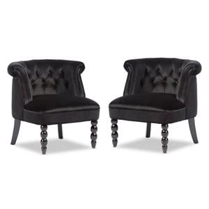 Home Square 2 Piece Solid Wood and Velvet Upholstered Accent Chair Set in Black