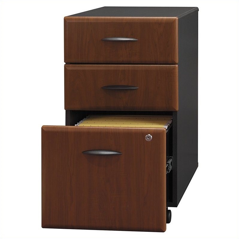 Home Square 3 Drawer Wood Mobile Filing Cabinet Set in Hansen Cherry (Set of 2)