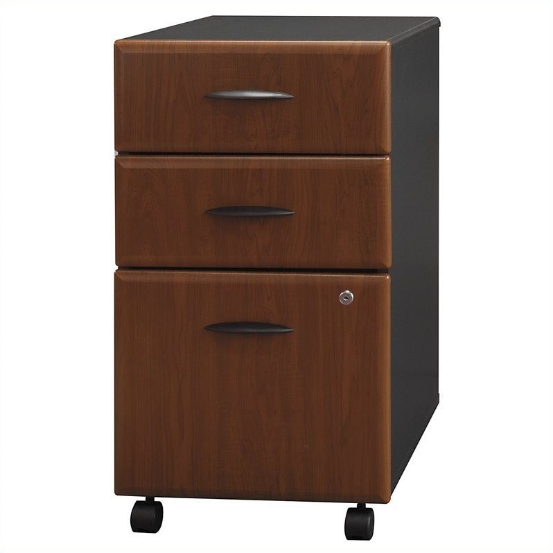 Home Square 3 Drawer Wood Mobile Filing Cabinet Set in Hansen Cherry (Set of 2)