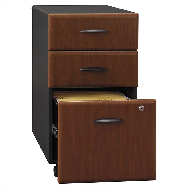 Home Square 3 Drawer Wood Mobile Filing Cabinet Set in Hansen Cherry (Set of 2)