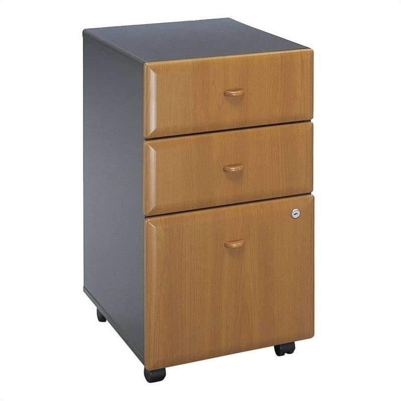 Home Square 3 Drawer Wood Mobile Filing Cabinet Set in Natural Cherry (Set of 2)