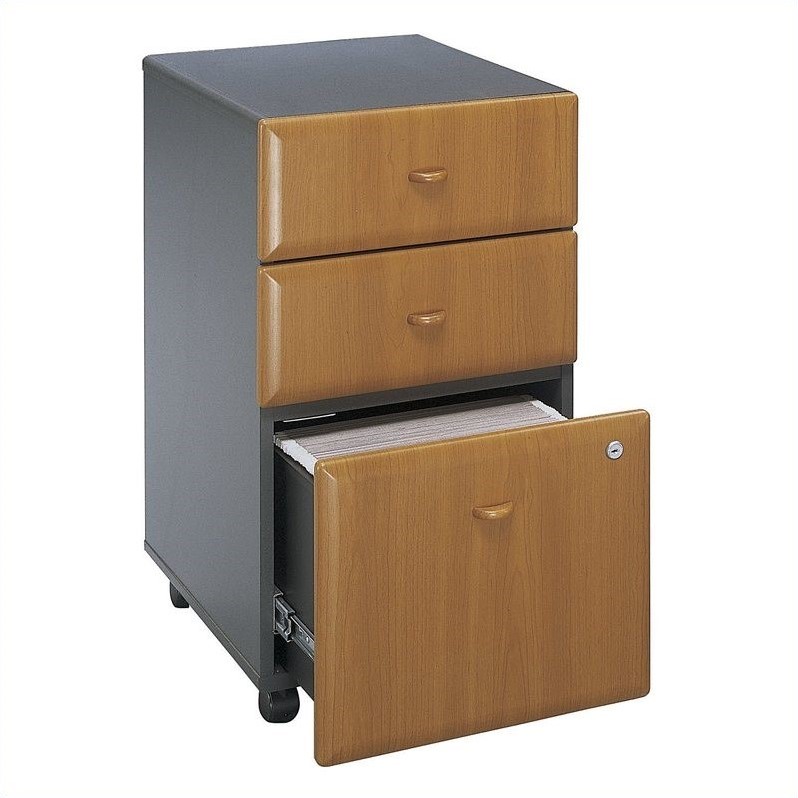 Home Square 3 Drawer Wood Mobile Filing Cabinet Set in Natural Cherry (Set of 2)