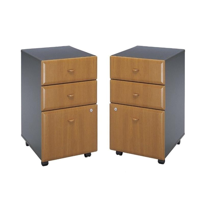 Home Square 3 Drawer Wood Mobile Filing Cabinet Set in Natural Cherry (Set of 2)