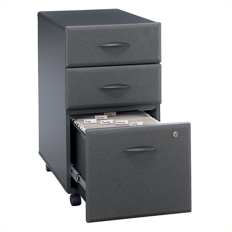 Home Square 3 Drawer Wood Mobile Filing Cabinet Set in Slate (Set of 2)