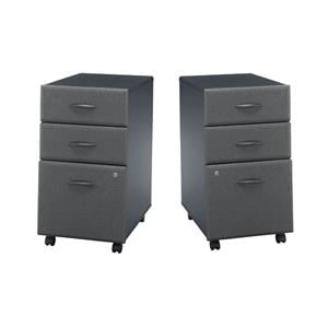 Home Square 3 Drawer Wood Mobile Filing Cabinet Set in Slate (Set of 2)