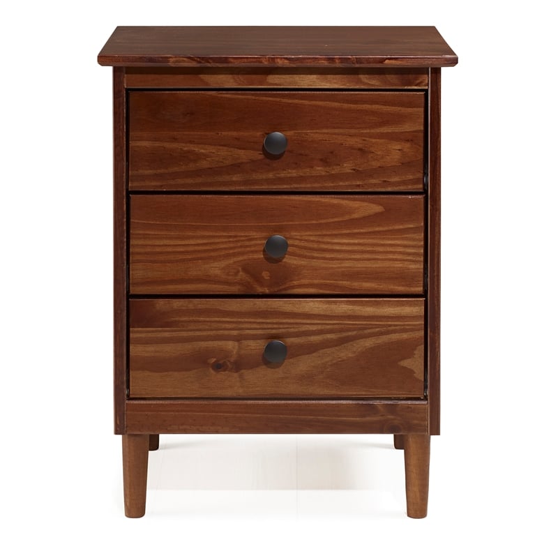 Home Square 3 Drawer Solid Wood Nightstand Set in Walnut (Set of 2)