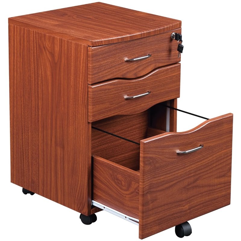 Mobile File Cabinet with 2 Drawers 1 Storage and Locking Mechanism in Mahogany 