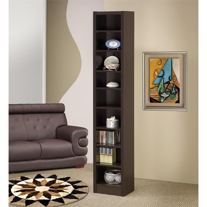 Home Square 9 Shelf Narrow Bookcase Set in Cappuccino (Set of 2)