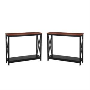 Home Square 2 Piece Wood Console Table Set in Cherry and Black