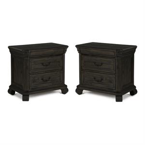 Home Square Traditional 3 Drawer Wood Nightstand Set in Peppercorn (Set of 2)