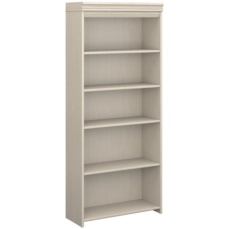 Home Square 5 Shelf Engineered Wood Bookcase Set in Antique White (Set of 2)