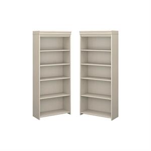 home square 5 shelf engineered wood bookcase set in antique white (set of 2)