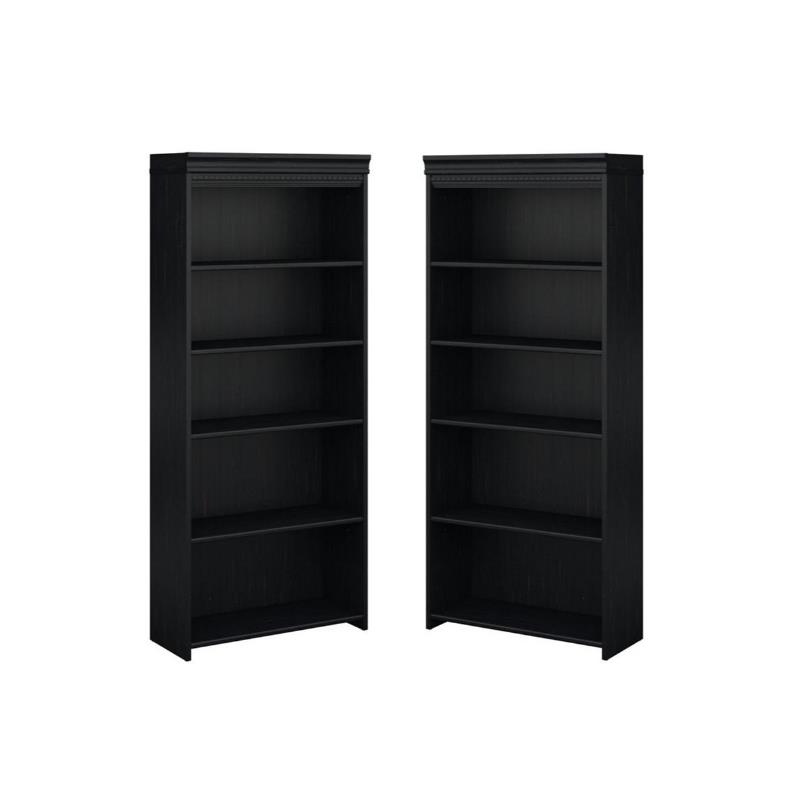 Home Square 5 Shelf Engineered Wood Bookcase Set in Antique Black (Set of 2)